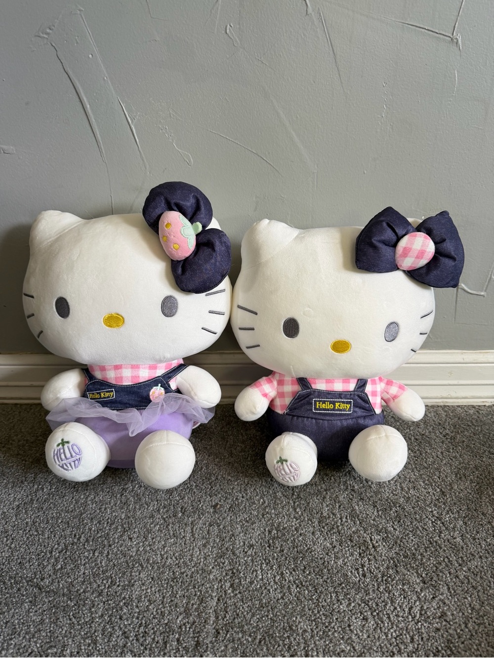 Sanrio Hello Kitty Plush Doll Denim Overalls Pink Gingham Plaid Bow plushies